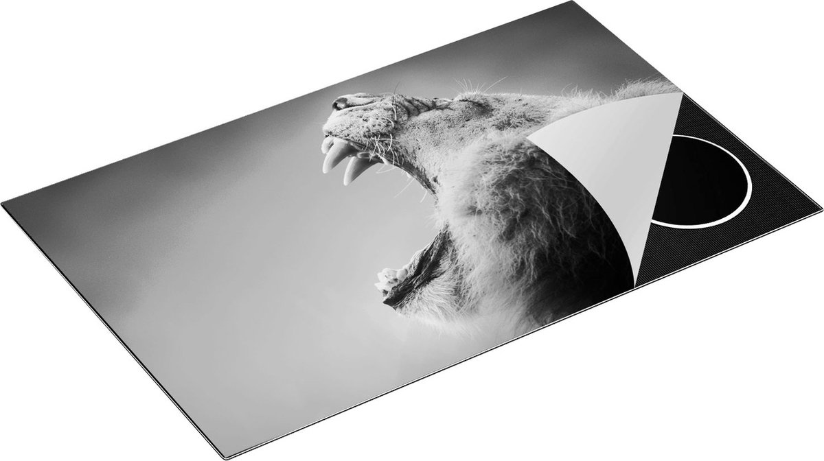 Chefcare Inductie Beschermer Brullende Leeuw - Zwart Wit - 85x52 cm - Afdekplaat Inductie - Kookplaat Beschermer - Inductie Mat