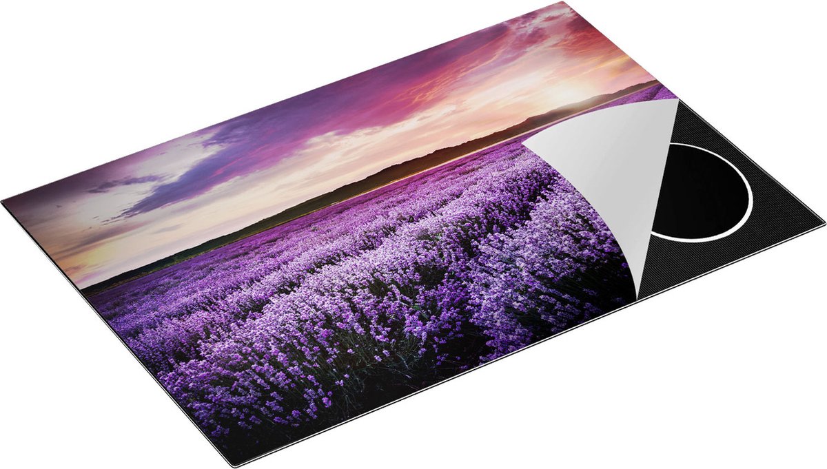 Chefcare Inductie Beschermer Bloemenveld met Paarse Lavendel - Bloemen - 80x55 cm - Afdekplaat Inductie - Kookplaat Beschermer - Inductie Mat