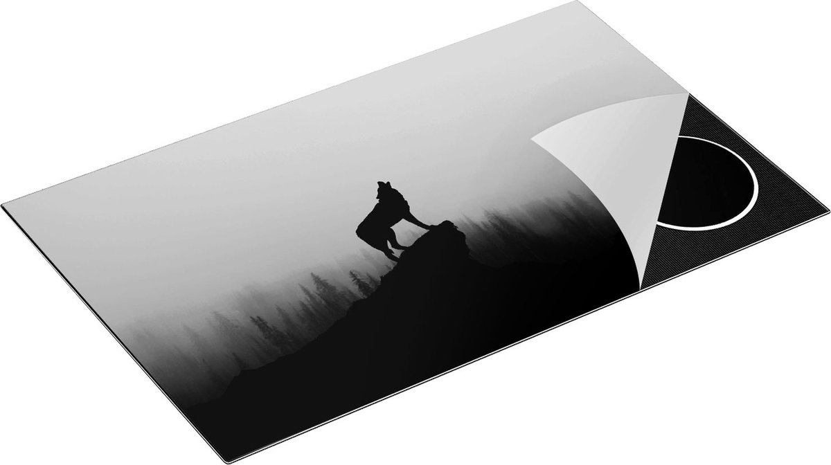 Chefcare Inductie Beschermer Silhouet van een Huilende Wolf - Abstract - 85x52 cm - Afdekplaat Inductie - Kookplaat Beschermer - Inductie Mat