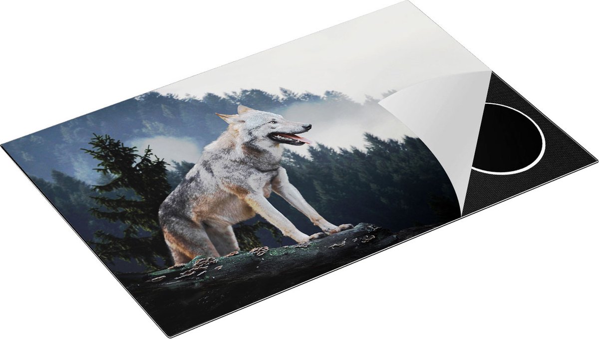Chefcare Inductie Beschermer Grijze Wolf in de Bossen - 80,2x52,2 cm - Afdekplaat Inductie - Kookplaat Beschermer - Inductie Mat