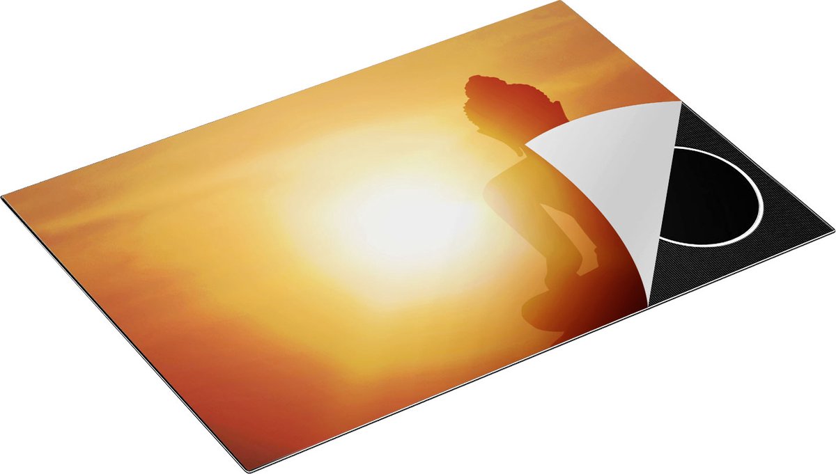 Chefcare Inductie Beschermer Silhouet van een Boeddha Beeld met Zonsondergang - 75x50 cm - Afdekplaat Inductie - Kookplaat Beschermer - Inductie Mat