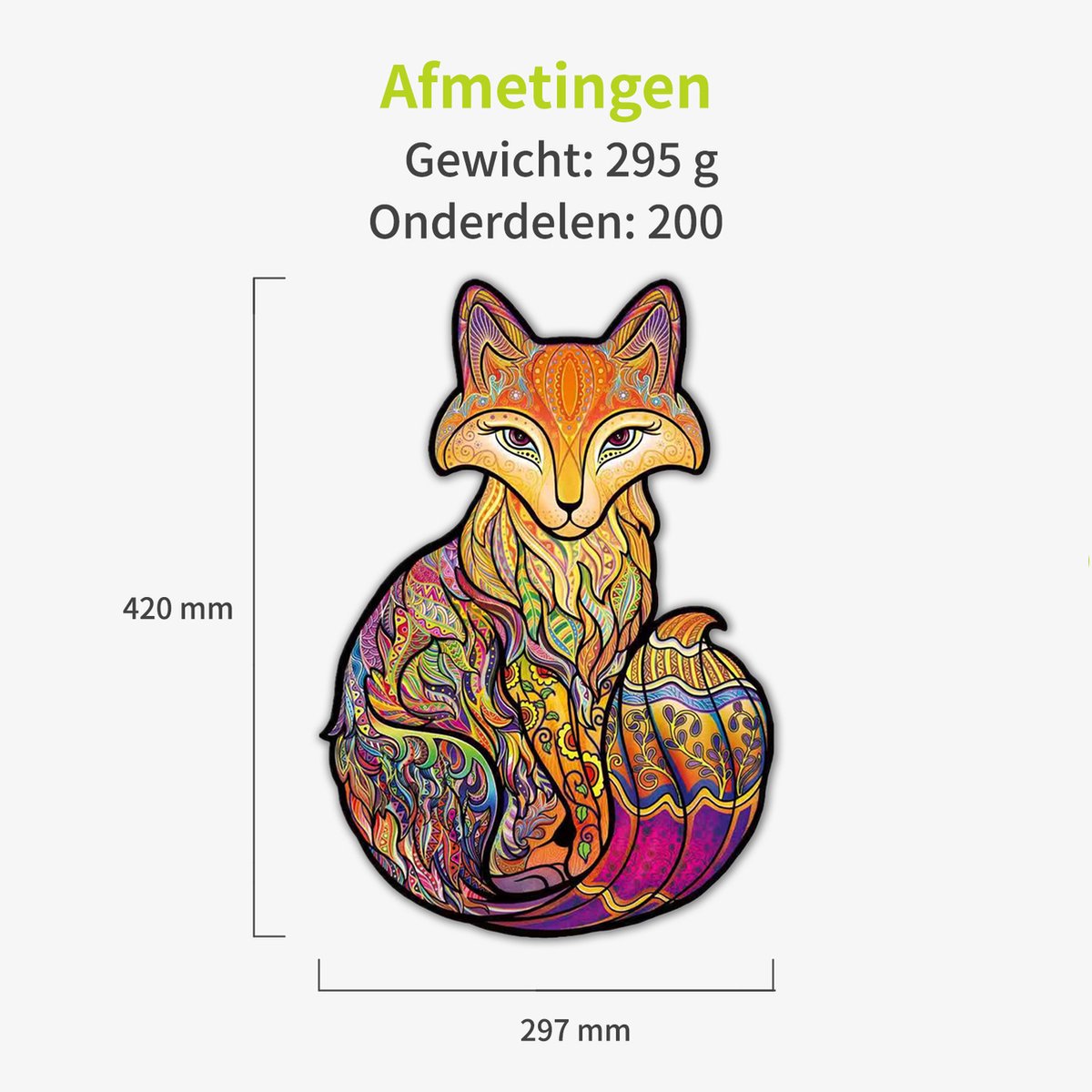 ACROPAQ Houten puzzel vos – 200 stukjes – A3 formaat (420 x 297 mm) – Houten legpuzzel dieren voor kinderen en volwassenen — cadeau in Spellen & Speelgoed - foto 6