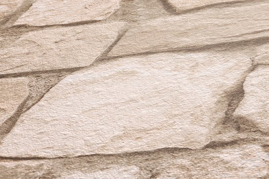 Steen tegel behang Profhome 692429-GU papier behang licht gestructureerd met structuur mat crème beige zand 5,33 m2 - Profhome
