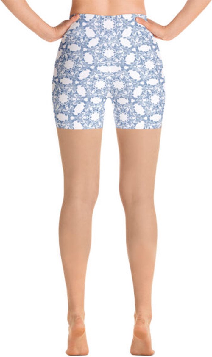 Sport Short - design Grace in Lace - High Waist - Dry Fit - High Performance - 4way stretch - UPF 50+ - Hardloop - Yoga - Fitness - Dans - Pilates - Training - Korte Broek- dames- wit klassiekblauw - maat S — afbeelding 3