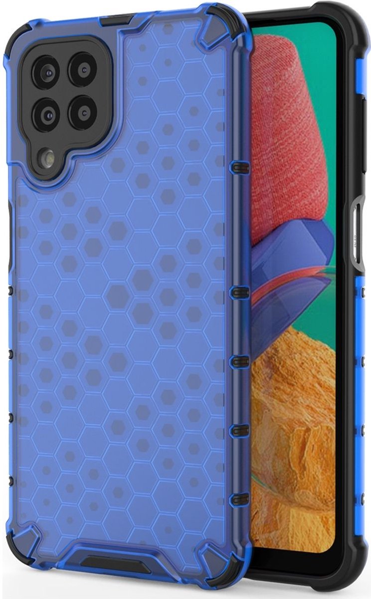 Mobigear Hoesje geschikt voor Samsung Galaxy M33 Telefoonhoesje Hardcase | Mobigear Honeycomb Backcover Shockproof | Schokbestendig Galaxy M33 Telefoonhoesje | Anti Shock Proof - Blauw