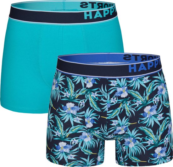 Happy Shorts 2-Pack Boxershorts Heren Hawaii Flowers Blauw