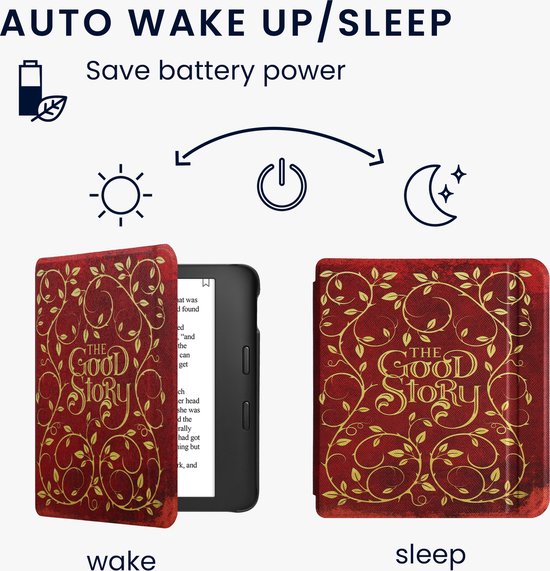 kwmobile e-reader hoesje geschikt voor Kobo Libra 2 hoes - E reader flip case met magnetische sluiting - Ereader cover - Sprookjesboek design in geel / oranje / rood van Merkloos — afbeelding 3