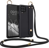 kwmobile hoesje geschikt voor Samsung Galaxy A12 - Telefoonhoesje met koord en handgreep - Hoes voor smartphone in zwart