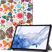 Hoes Geschikt voor Samsung Galaxy Tab S8 Ultra Hoes Book Case Hoesje Trifold Cover - Hoesje Geschikt voor Samsung Tab S8 Ultra Hoesje Bookcase - Vlinders