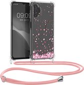 coque kwmobile pour Samsung Galaxy A13 4G - Coque avec cordon rose poudré / marron foncé / transparent - Coque arrière pour smartphone