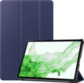 Hoesje Geschikt voor Samsung Galaxy Tab S8 Hoes Case Tablet Hoesje Tri-fold - Hoes Geschikt voor Samsung Tab S8 Hoesje Hard Cover Bookcase Hoes - Donkerblauw