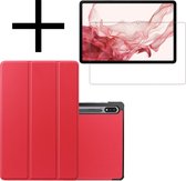 Hoesje Geschikt voor Samsung Galaxy Tab S8 Hoesje Case Hard Cover Hoes Book Case Met Screenprotector - Rood