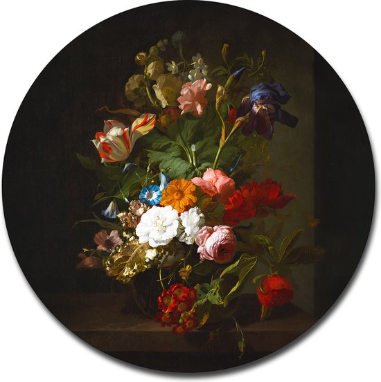 Muurcirkel Schilderij Vaas met bloemen - Rachel Ruysch - 100x100cm