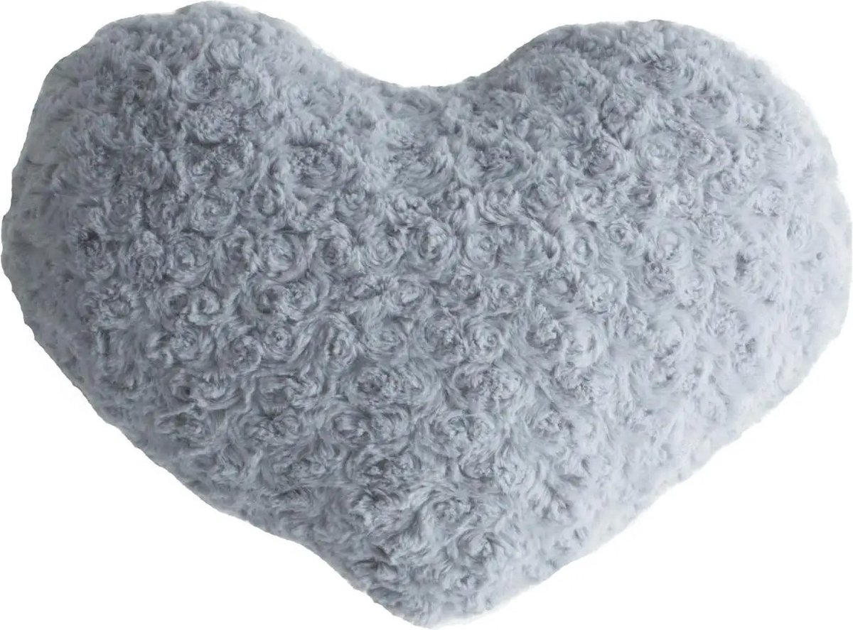 Atmosphera pluche bank kussen hartje vorm - grijs - 28 x 36 cm - Sierkussens - voor binnen