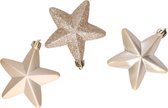 6x pcs boules de Noël étoiles en plastique 7 cm perle claire/champagne - Décorations pour sapins de Noël