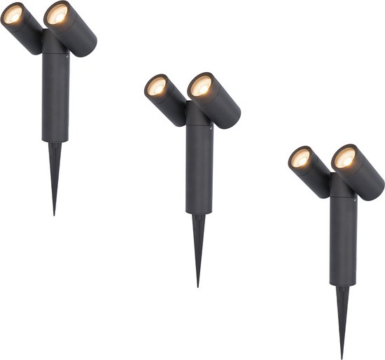HOFTRONIC™ 3x Pinero double dimbare LED prikspot - 2700K warm wit - GU10 - 5 Watt - Kantelbaar - Tuinspot - Voor buiten en binnen - Zwart - 3 jaar garantie - Tui