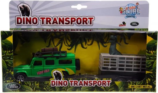 Kids Globe Die-cast Land Rover met Dino-trailer, 29cm