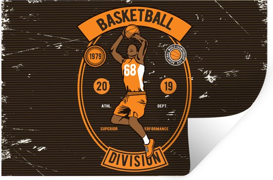 Muurstickers - Sticker Folie - Mancave - Basketbal - Retro - Oranje - Zwart - 30x20 cm - Plakfolie - Muurstickers Kinderkamer - Zelfklevend Behang - Zelfklevend behangpapier - Stickerfolie