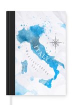 Notitieboek - Schrijfboek - Wereldkaart - Blauw - Italië - Notitieboekje klein - A5 formaat - Schrijfblok