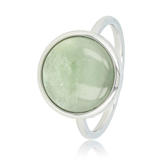 My Bendel - Zilverkleurige met Green Fluorite Edelsteen - Zilverkleurige Ring met Mooie Green Fluorite Edelsteen - Met luxe cadeauverpakking