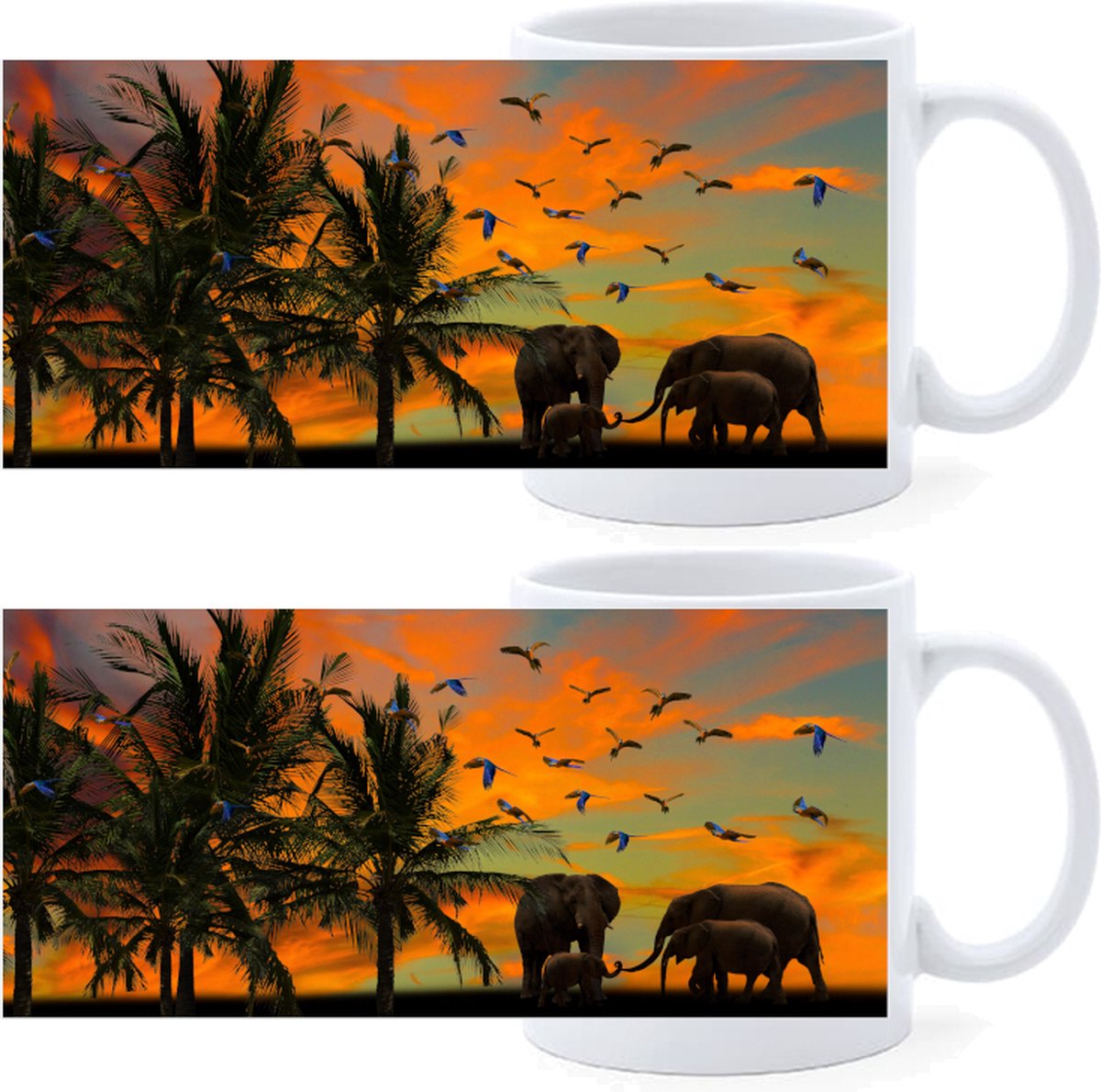Beker - Olifant Savannah Sunset - set van 2