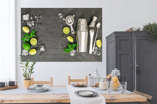 Affiche Shaker à cocktail - Glaçons - Fruits - 180x120 cm XXL