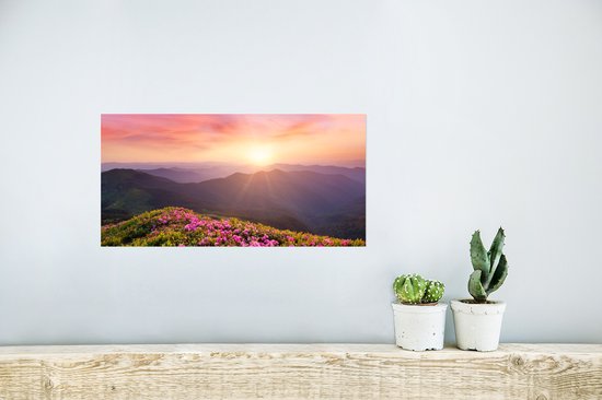 Poster Fleurs - Berg - Coucher de soleil - Paysage - 40x20 cm