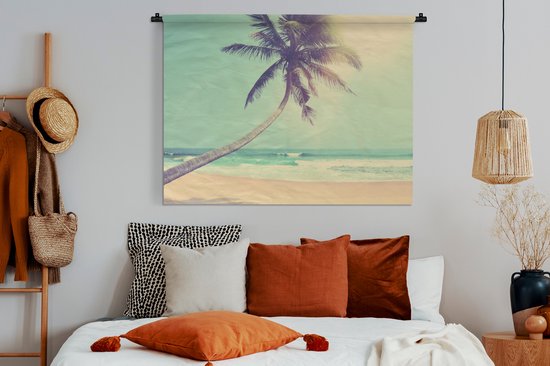 Tenture murale - Tissu mural - Rétro - Palmier - Soleil - Été - 120x90 cm - Tapisserie murale