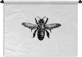 Wandkleed - Wanddoek - Bij - Insect - Vintage - Zwart wit - 120x90 cm - Wandtapijt