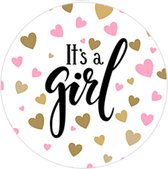 DW4Trading Geboorte Sticker It's A Girl Hartjes Goud-roze - Envelop - Sluitsticker -  Babyshower - 24 Stuks – Ø 4,5 cm