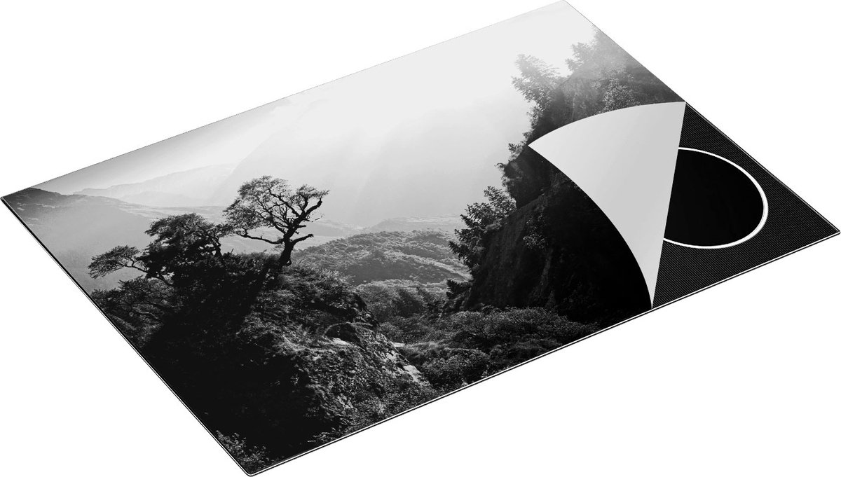 Chefcare Inductie Beschermer Bos in de Bergen met Zonneschijn - Kleur - Zwart Wit - 75x50 cm - Afdekplaat Inductie - Kookplaat Beschermer - Inductie Mat