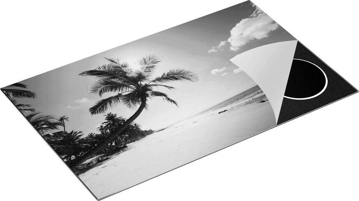Chefcare Inductie Beschermer Tropisch Strand en Zee in Sri Lanka - Zwart Wit - 85x52 cm - Afdekplaat Inductie - Kookplaat Beschermer - Inductie Mat