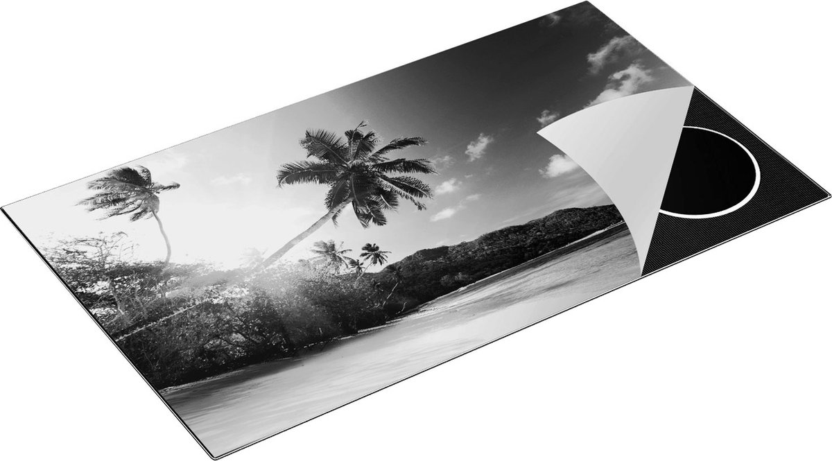Chefcare Inductie Beschermer Strand tijdens Zonsondergang in Seychellen - Zwart Wit - 91,6x52,7 cm - Afdekplaat Inductie - Kookplaat Beschermer - Inductie Mat