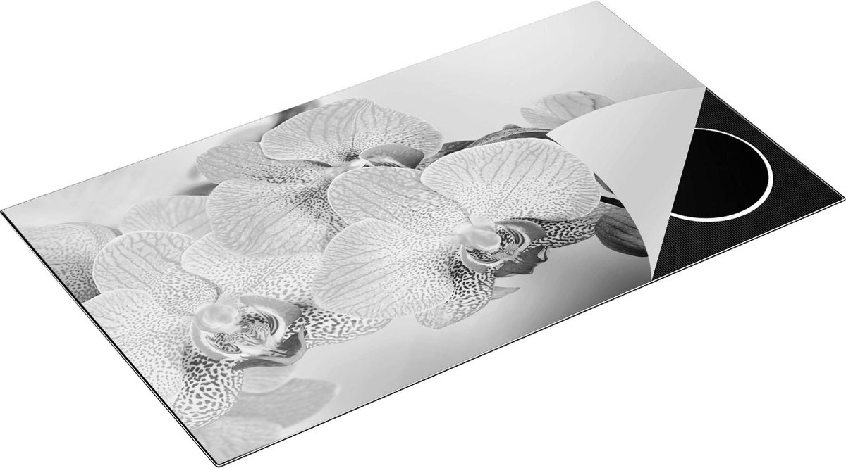 Chefcare Inductie Beschermer Roze Orchidee Bloemen - Zwart Wit - 91,6x52,7 cm - Afdekplaat Inductie - Kookplaat Beschermer - Inductie Mat