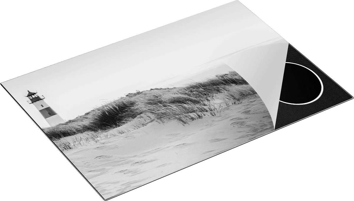 Chefcare Inductie Beschermer Strand en Duinen met een Vuurtoren - Zwart Wit - 75x50 cm - Afdekplaat Inductie - Kookplaat Beschermer - Inductie Mat