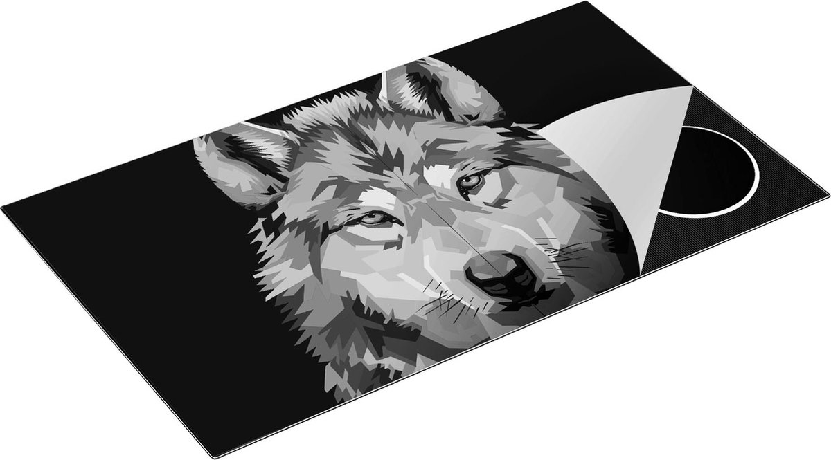 Chefcare Inductie Beschermer Gekleurde Wolvenkop - Wolf - Abstract - Zwart Wit - 91,2x52 cm - Afdekplaat Inductie - Kookplaat Beschermer - Inductie Mat