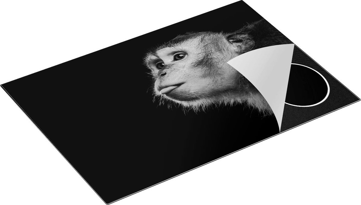 Chefcare Inductie Beschermer Apenkop met Zijn Tong uit - Aap - Zwart Wit - 75x50 cm - Afdekplaat Inductie - Kookplaat Beschermer - Inductie Mat