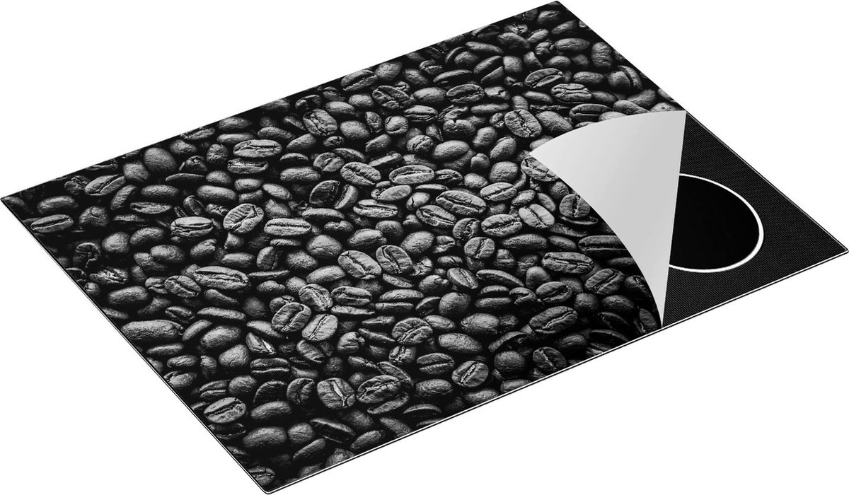 Chefcare Inductie Beschermer Bruine Koffiebonen - Zwart Wit - 70x50 cm - Afdekplaat Inductie - Kookplaat Beschermer - Inductie Mat