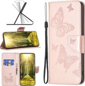 Mobigear Telefoonhoesje geschikt voor Nokia G21 Hoesje | Mobigear Butterfly Bookcase Portemonnee | Pasjeshouder voor 2 Pasjes | Telefoonhoesje voor Pinpas / OV Kaart / Rijbewijs - Roségoud