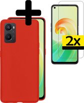 Hoesje Geschikt voor OPPO A96 Hoesje Siliconen Case Met 2x Screenprotector - Hoes Geschikt voor OPPO A96 Hoes Siliconen - Rood