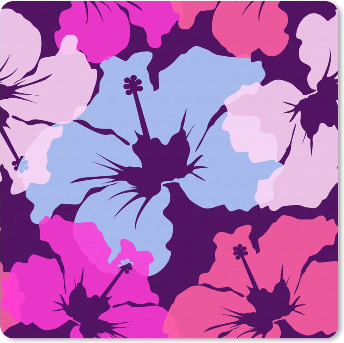 Muismat XXL 80x80 cm - Bureau onderlegger - Bureau mat Pastel - Hibiscus - Bloem - Hawaii - Design - Bureaumat - Gaming mousepad xl - Bureaulegger groot - Computer deskmat