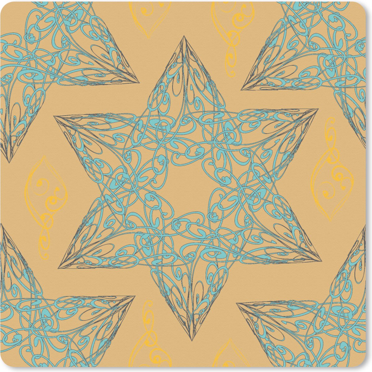 Muismat XXL 50x50 cm - Bureau onderlegger - Bureau mat Kerstster - Blauw - Geel - Patronen - Christmas - Bureaumat - Gaming mousepad xl - Bureaulegger groot - Computer deskmat - Kerst - Cadeau - Kerstcadeau voor mannen en voor vrouwen
