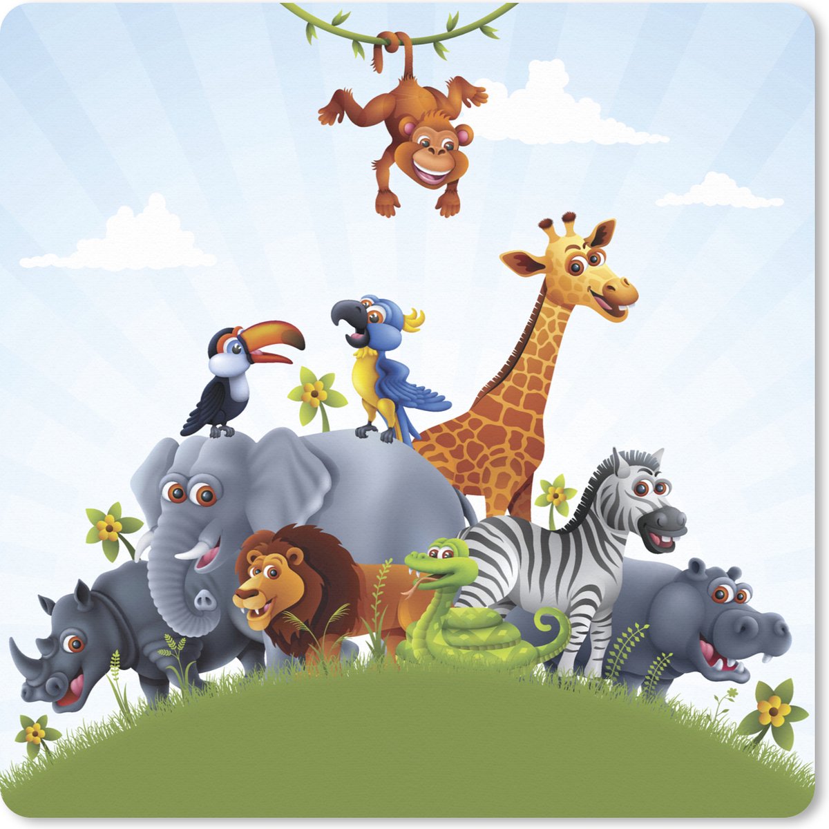 Muismat XXL 60x60 cm - Bureau onderlegger - Bureau mat Jungle - Illustratie - Wilde dieren - Jongens - Meisjes - Kind - Bureaumat - Gaming mousepad xl - Bureaulegger groot - Computer deskmat