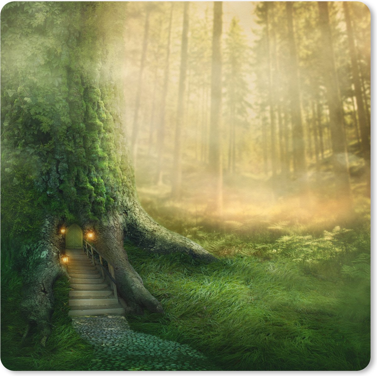 Muismat XXL 80x80 cm - Bureau onderlegger - Bureau mat Huis - Bos - Bomen - Bureaumat - Gaming mousepad xl - Bureaulegger groot - Computer deskmat