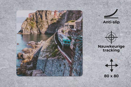 Muismat XXL 80x80 cm - Bureau onderlegger - Bureau mat Italië - Trein - Zee - Bureaumat - Gaming mousepad xl - Bureaulegger groot - Computer deskmat