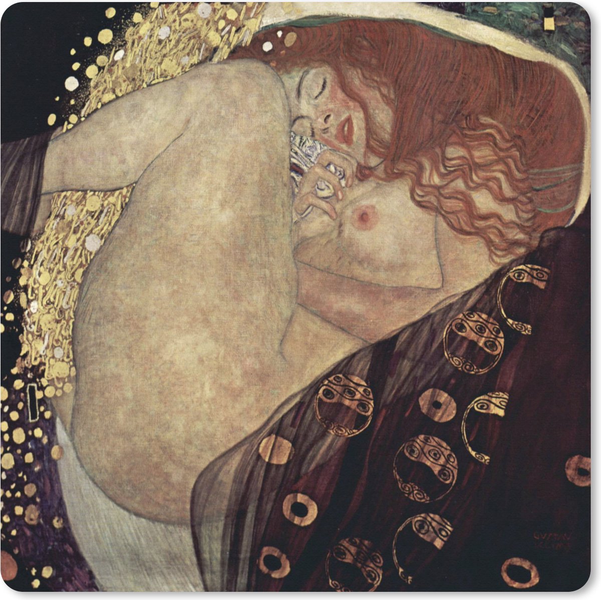 Muismat XXL 80x80 cm - Bureau onderlegger - Bureau mat Danaë - Gustav Klimt - Bureaumat - Gaming mousepad xl - Bureaulegger groot - Computer deskmat