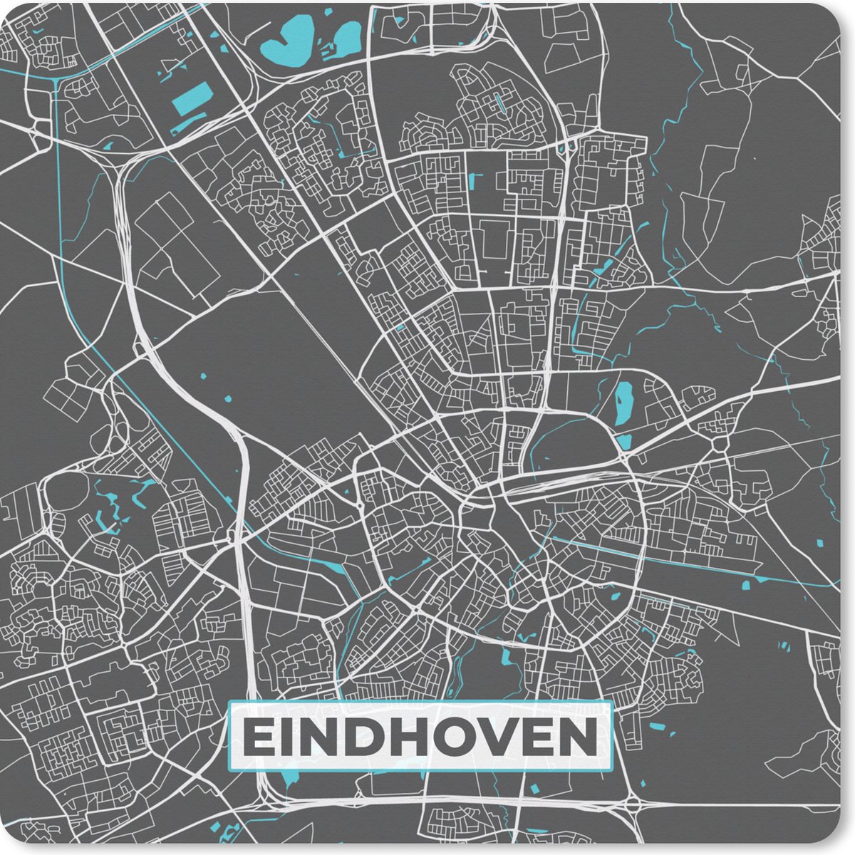 Muismat XXL 60x60 cm - Bureau onderlegger - Bureau mat Plattegrond - Eindhoven - Grijs - Blauw - Bureaumat - Gaming mousepad xl - Bureaulegger groot - Computer deskmat - Stadskaart