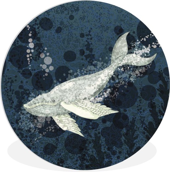 WallCircle - Wandcirkel ⌀ 60 - Illustratie van een walvis in het water - Ronde schilderijen woonkamer - Wandbord rond - Muurdecoratie cirkel - Kamer decoratie binnen - Wanddecoratie muurcirkel - Woonaccessoires