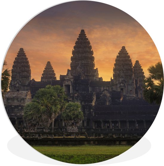 WallCircle - Wandcirkel ⌀ 60 - Zonsopkomst bij Angkor Wat - Ronde schilderijen woonkamer - Wandbord rond - Muurdecoratie cirkel - Kamer decoratie binnen - Wanddecoratie muurcirkel - Woonaccessoires