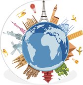 Illustration colorée de sites sur une assiette en plastique cercle mural terre ⌀ 60 cm - impression photo sur cercle mural / cercle vivant (décoration murale)